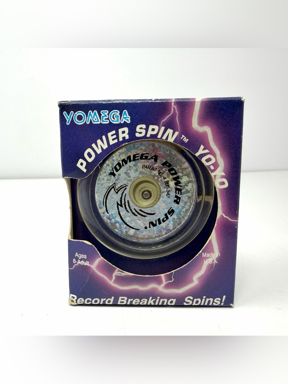Vintage 90s Yomega Power Spin Yo-Yo Clear Sparkle Foil In Original Box Rare GUC